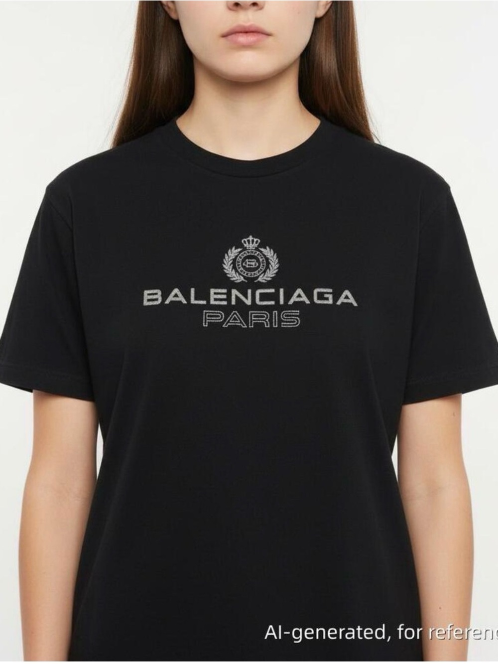 Balenciaga Black Tee with Silver Logo Crest
